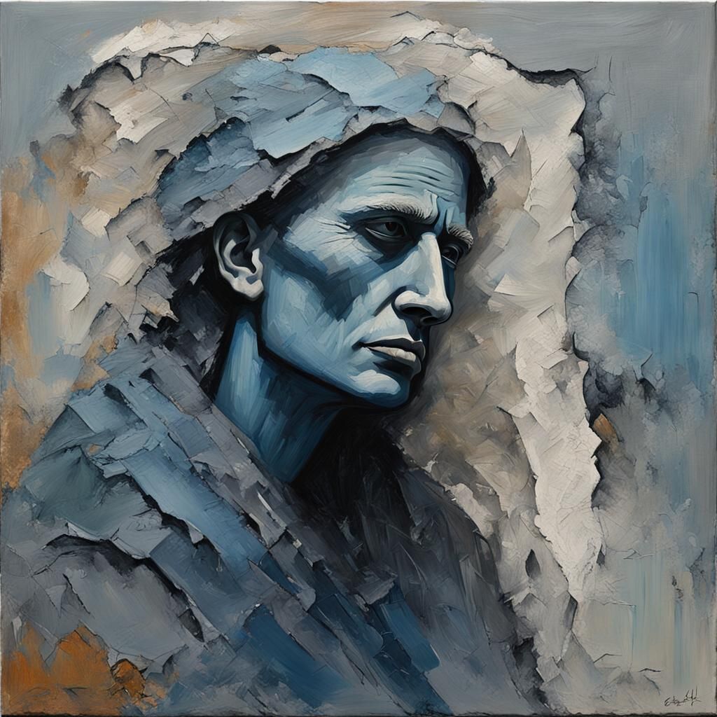 Sorrowful Woman in Neo-Impressionist Impasto Painting