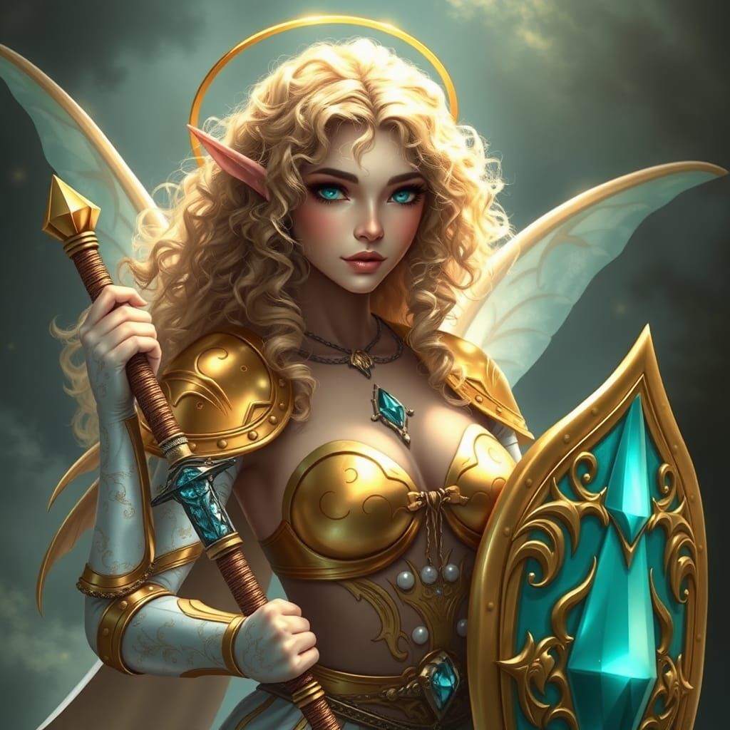 Ethereal Elf Warrior with Diamond Sword and Shield
