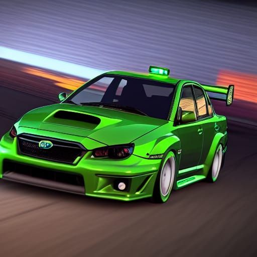 Lime Green Subaru Under Starry City Sky