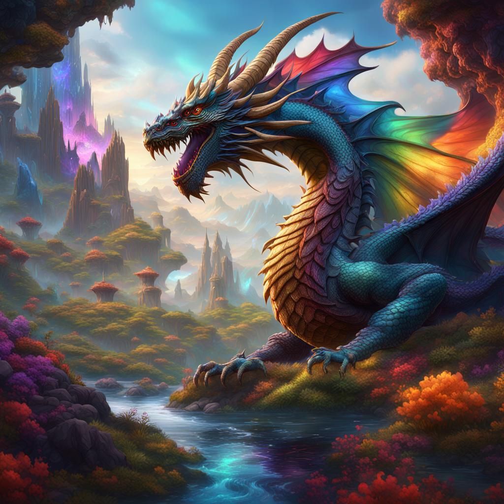 Rainbow Dragon Fantasy Concept Art in 8K