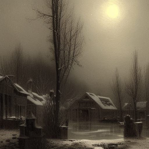 Horror Winter Village in Doré Style