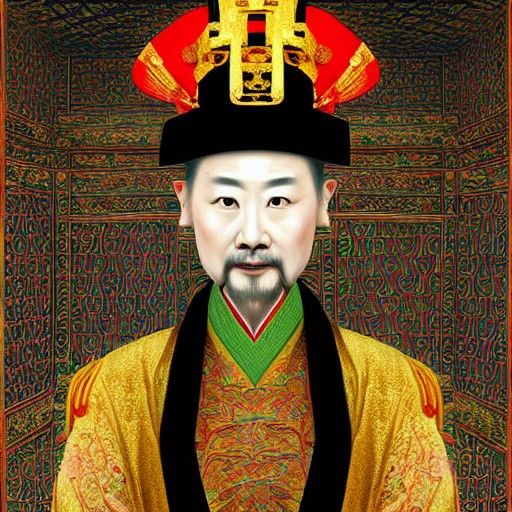 Old Chinese King Portrait in Retro Surreal Style