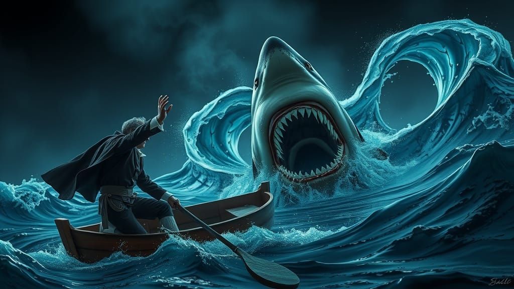 Politician's Desperate Escape from Neon Shark in Baroque Sea