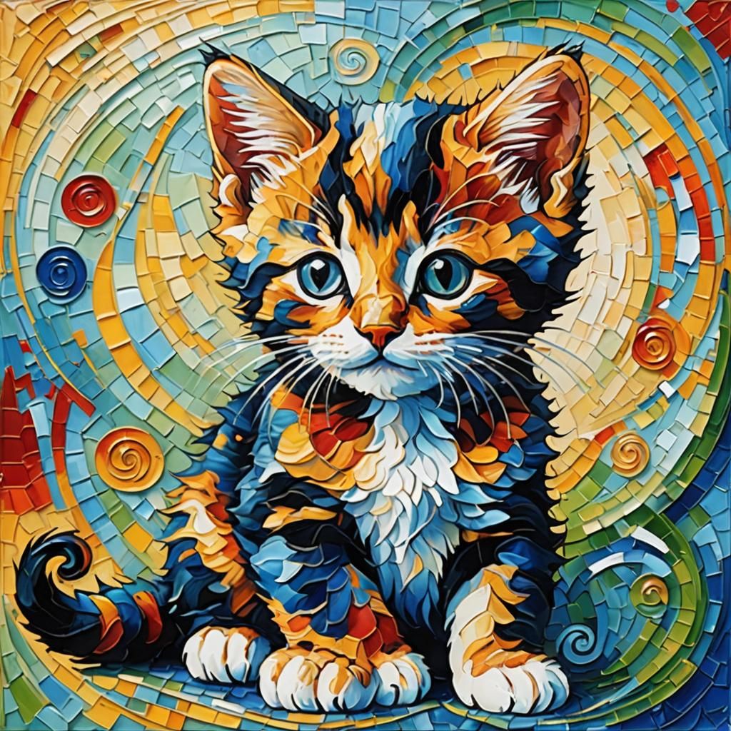 Fibonacci Kitten in Expressionist Oil Painting