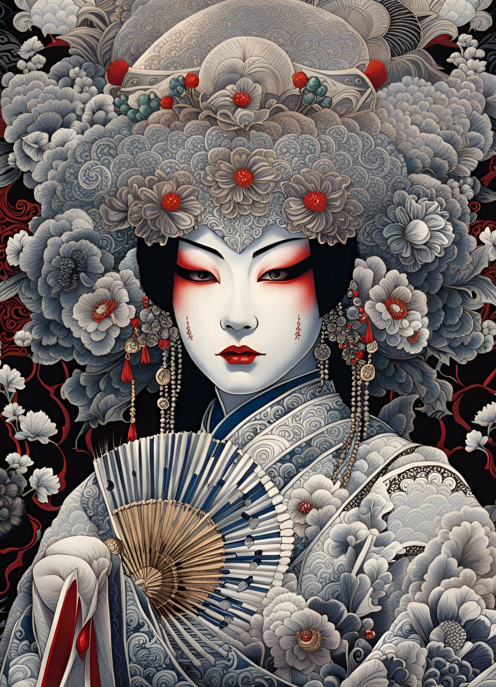 Kabuki Woman with Silver Filigree Mask