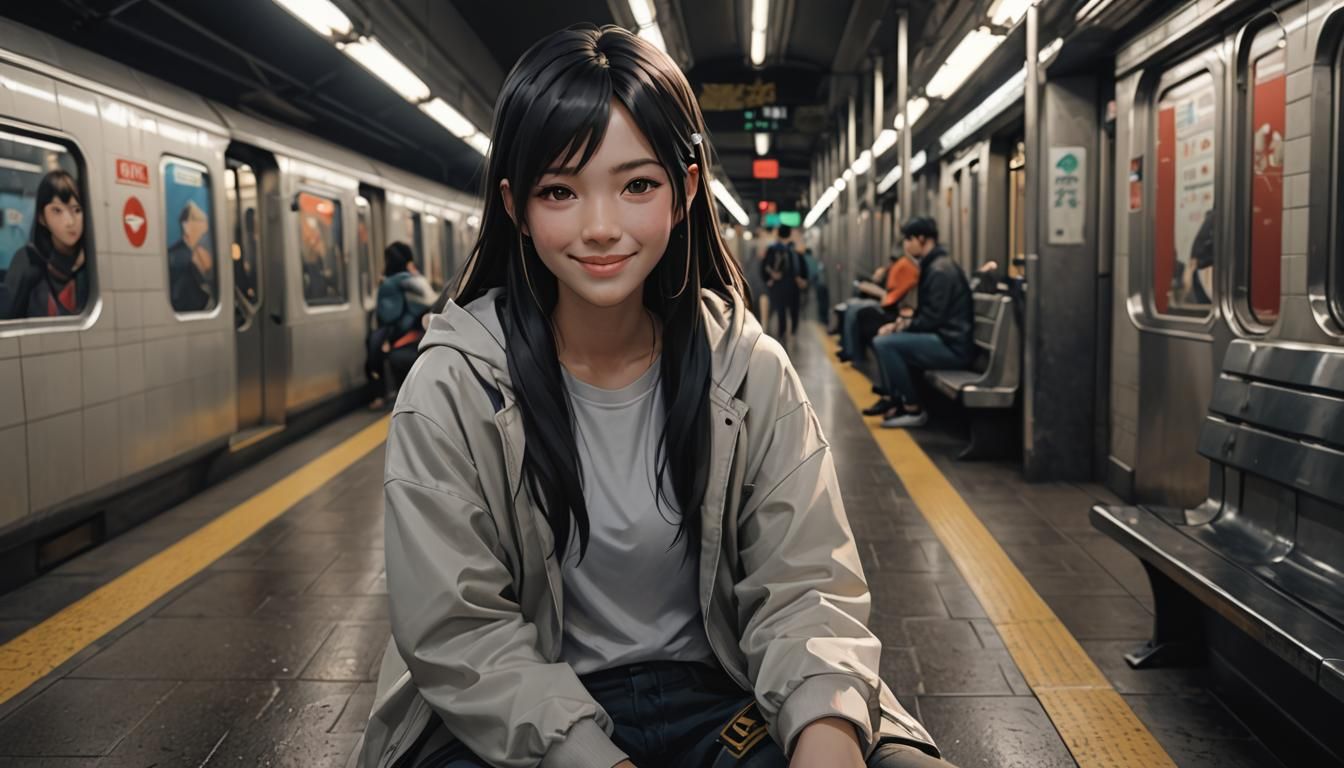 Anime Girl in Subway: Detailed 3D Render