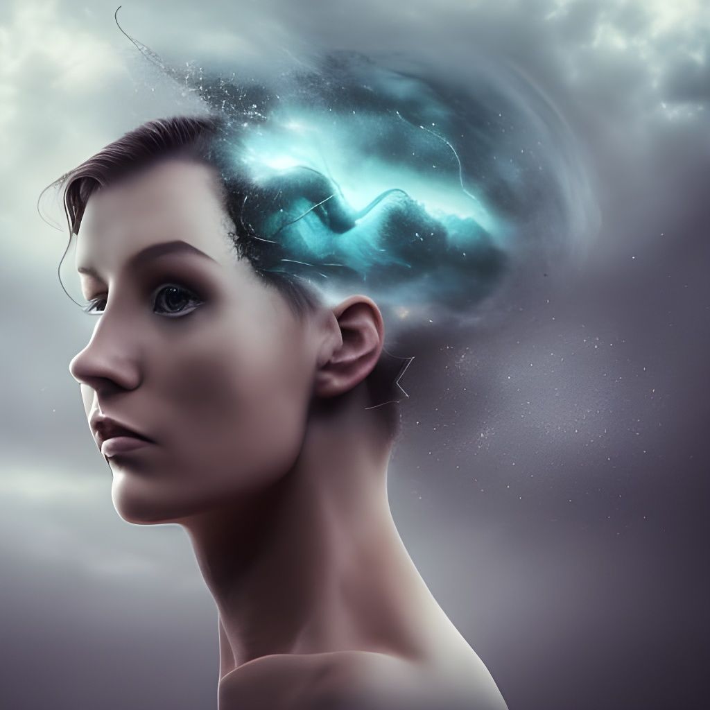 Tornadoes Escaping Head in Abstract Expressionism