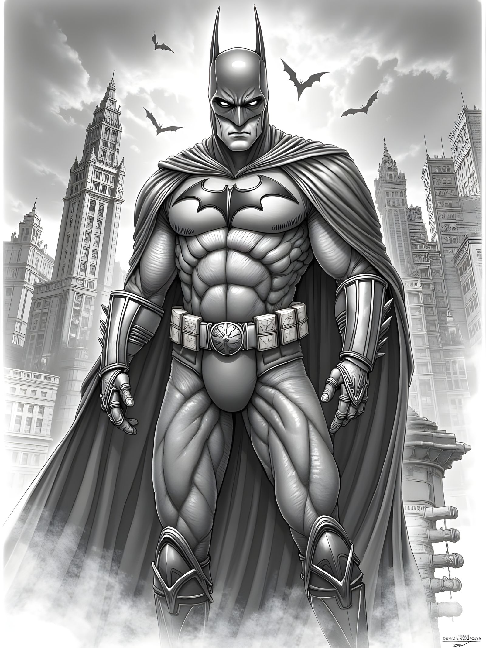 Batman Watches Over Gotham City in Chiaroscuro