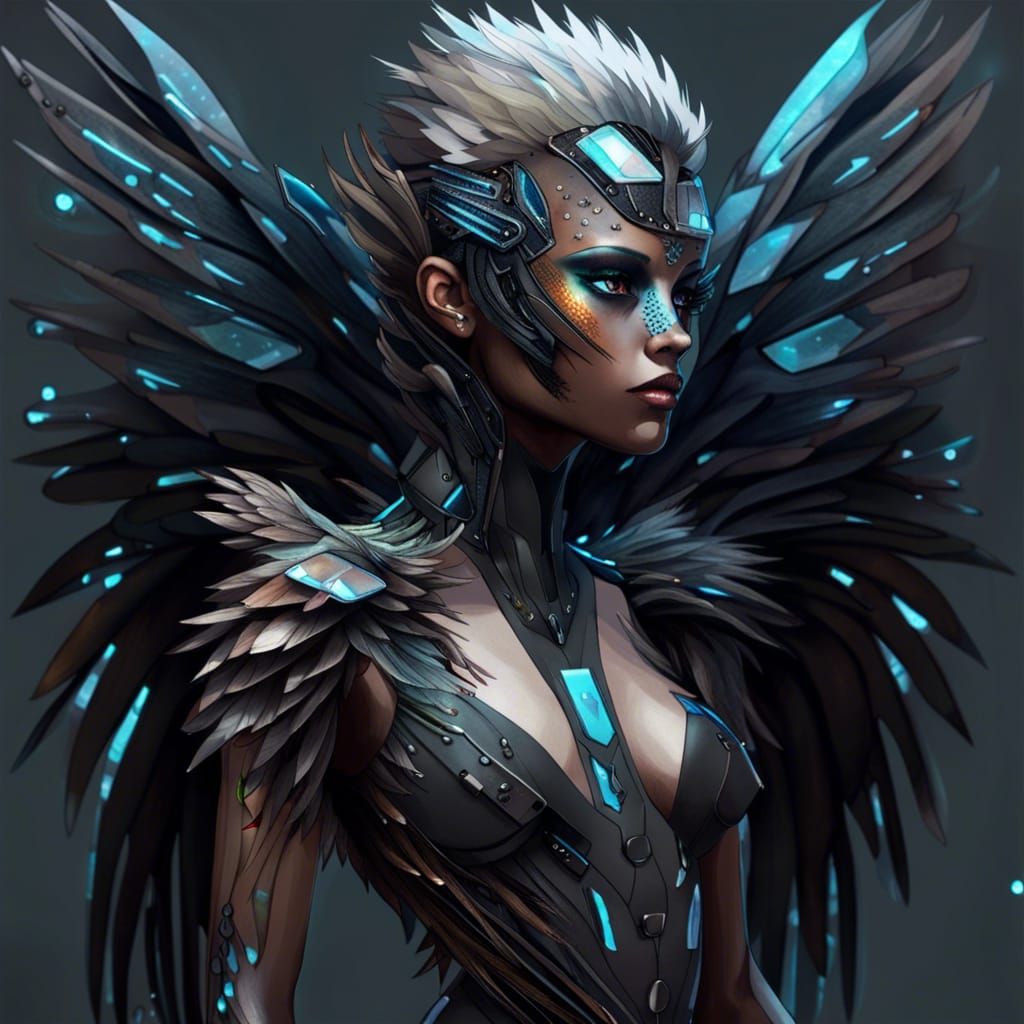 Cyberpunk Bird-Folk with Diamond Skin and Wings