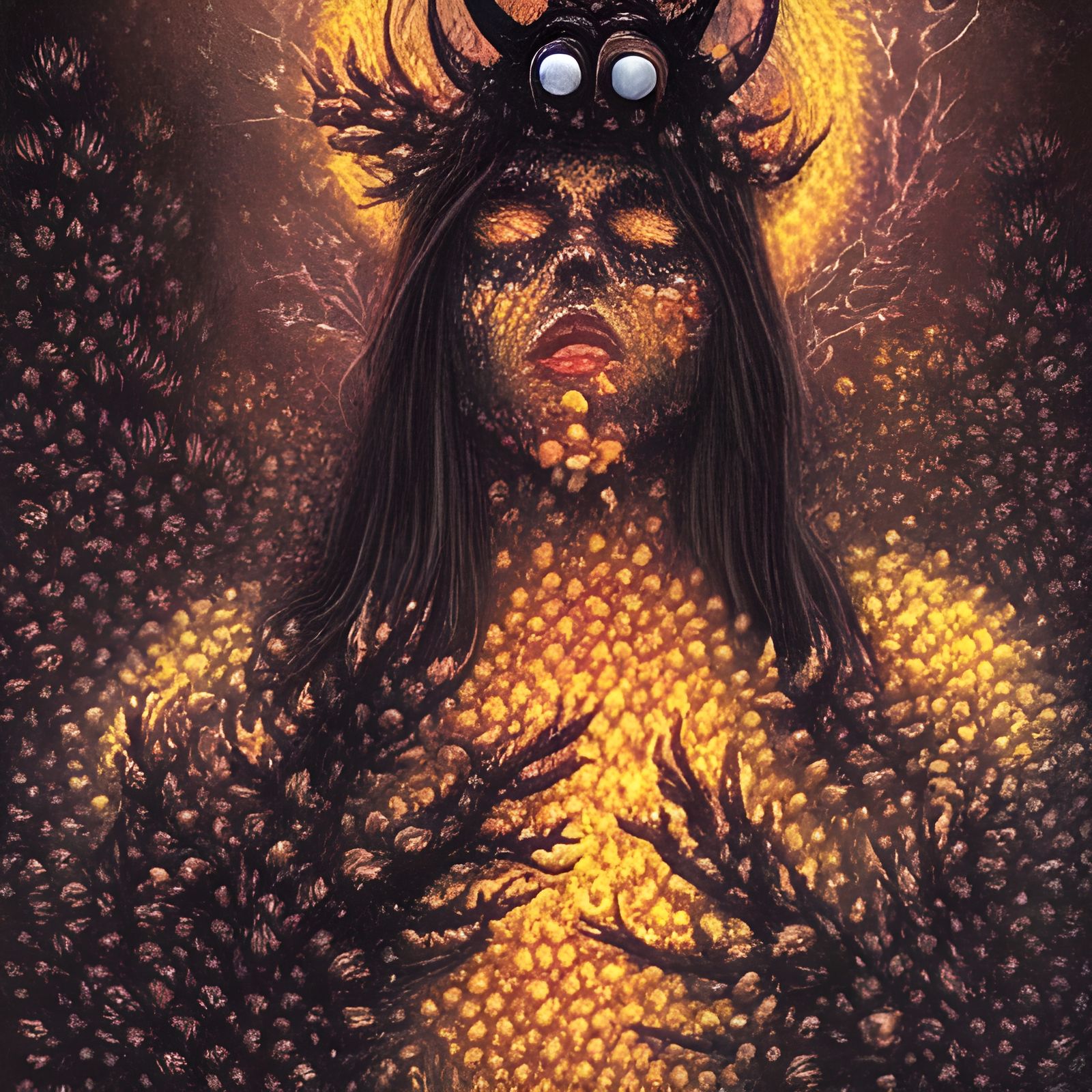 Satanic Cultist Engulfed in Swarming Bees: Dark Fantasy Art