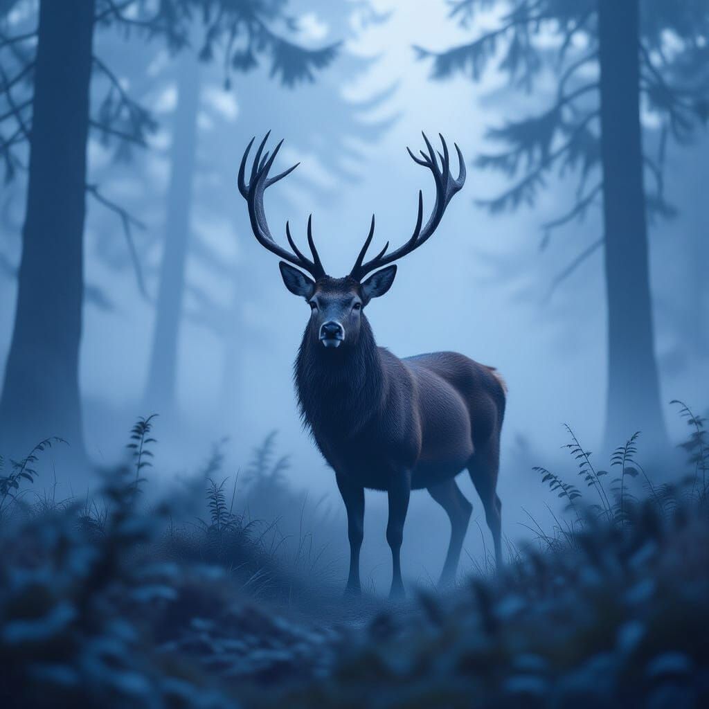 Majestic Stag in Surreal Fog