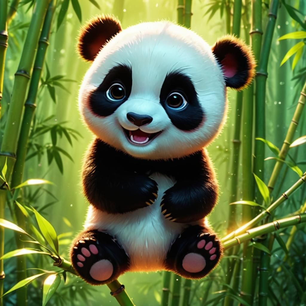 Adorable Baby Panda in Bamboo Forest: 3D Digital Art