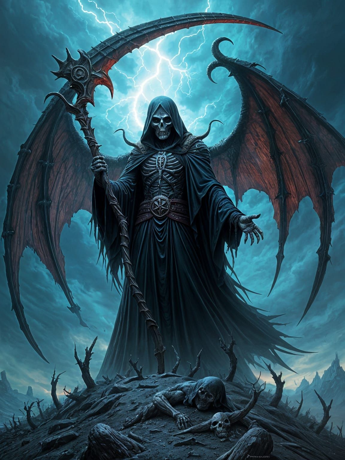 Reaper with Scythe in Dark Fantasy Style