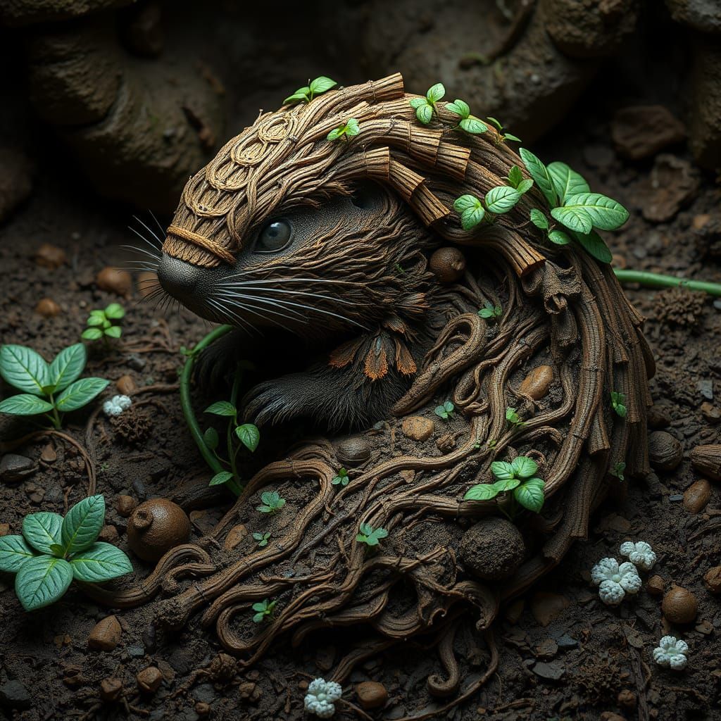 Earth-Crafted Gopher in Fantastical Underground Landscape