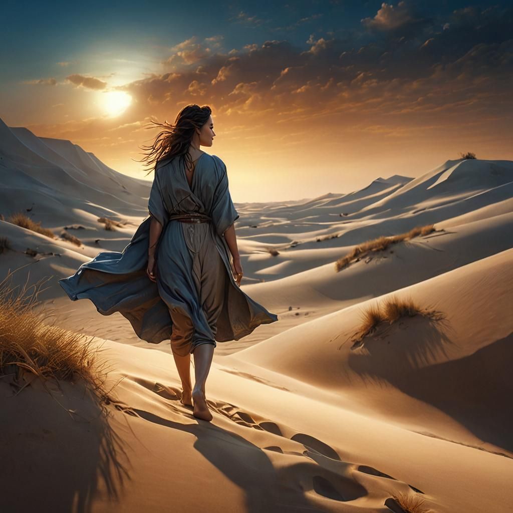 Desert Search: Cinematic Matte Painting in Golden Light