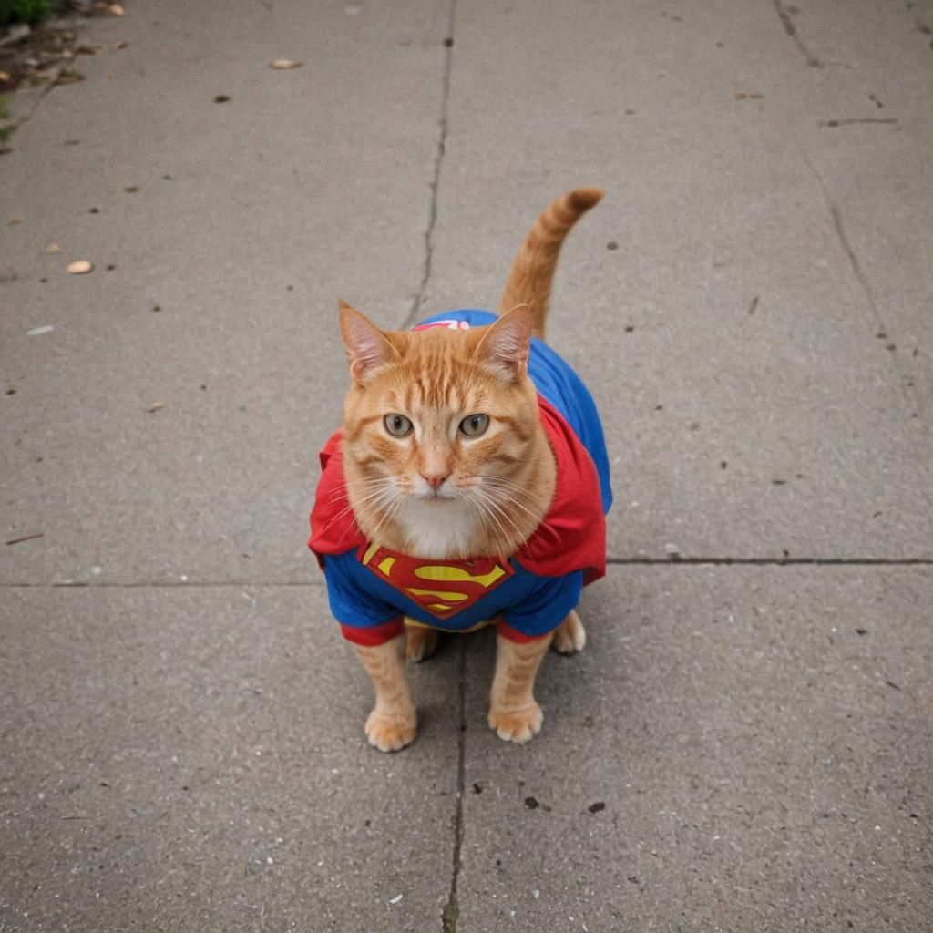 Feline Superman Emerges in Vibrant Orange Tabby Robes