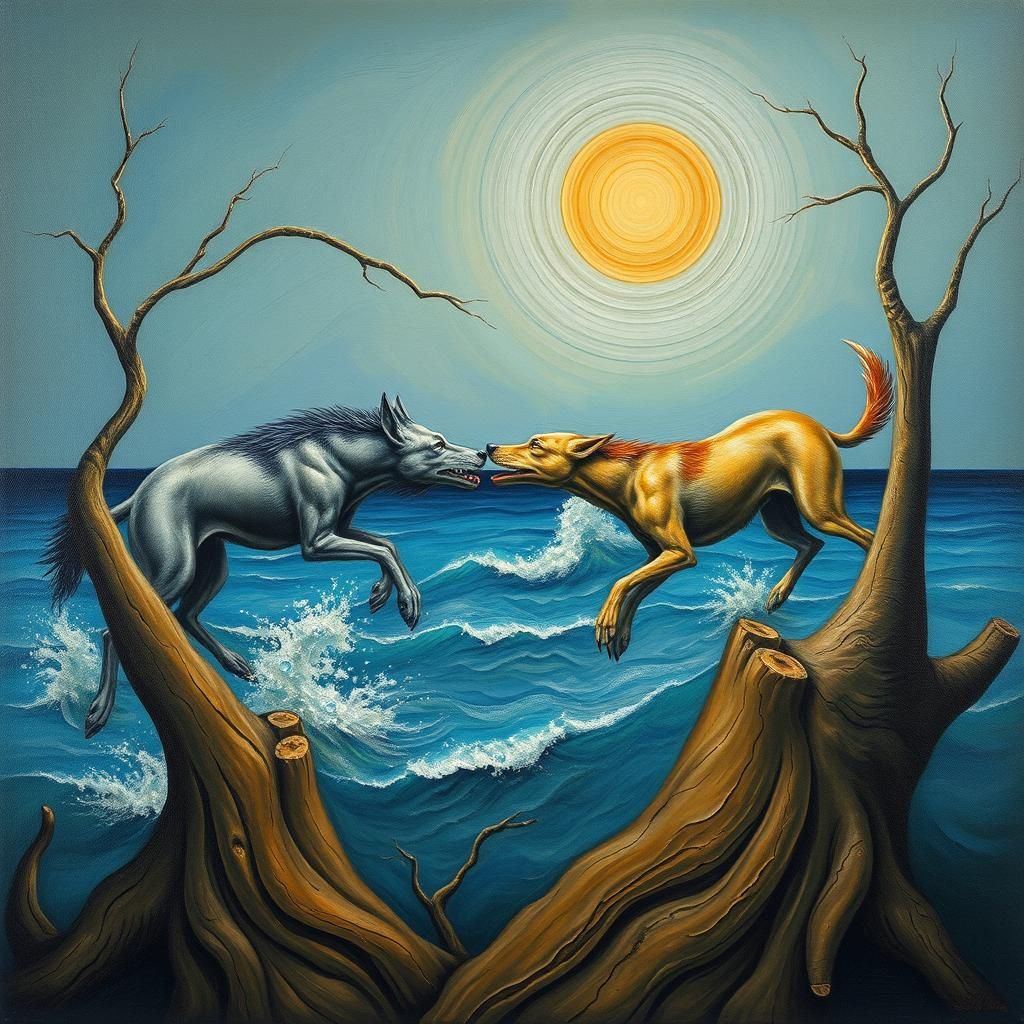 Surreal Sea Hounds Chase the Wind, Dali Style