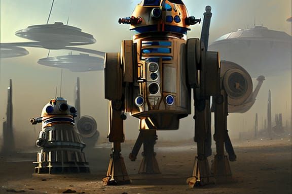 Steampunk Star Wars Droids and Daleks in Junkyard