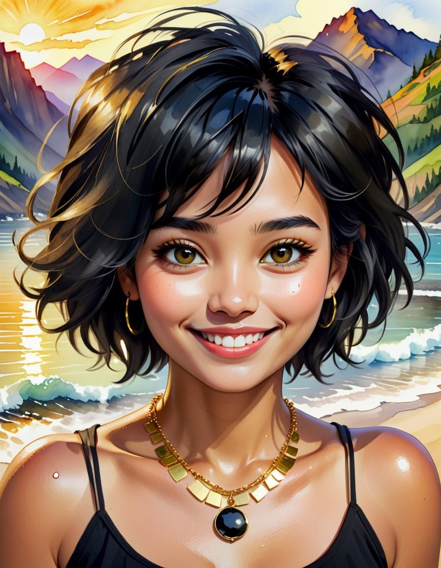 Woman in Warm Smile with Gold Necklace
