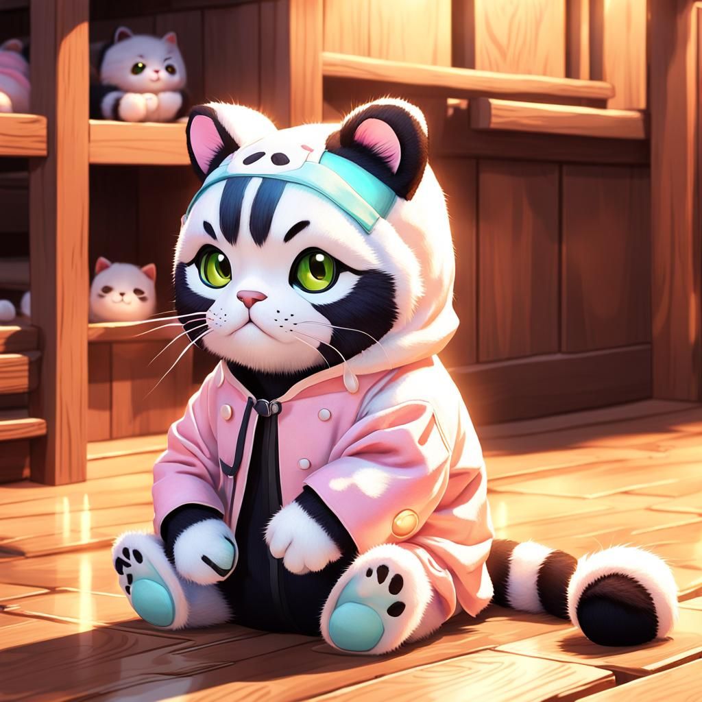 Anime Cat in Panda Costume, 3D Render