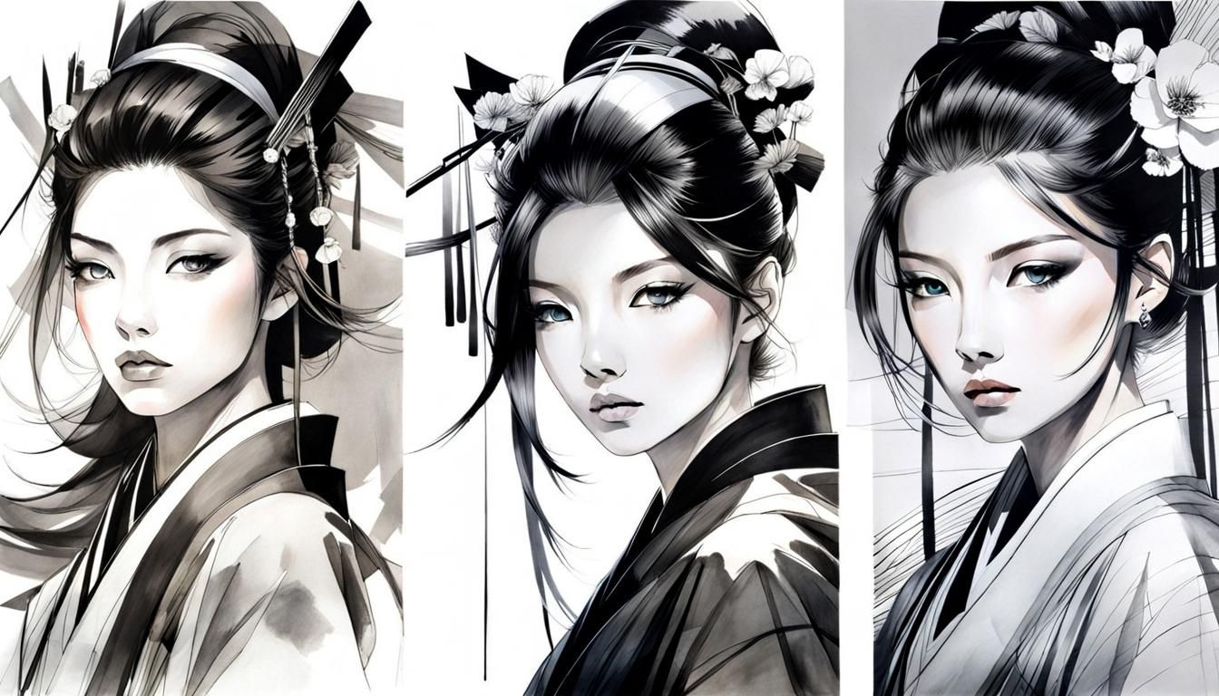 Sumi-e Mountainscape with Moonlit Lake