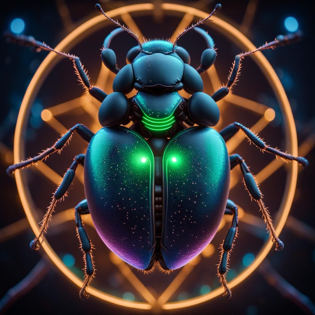 Illuminated Neon Ant at Night