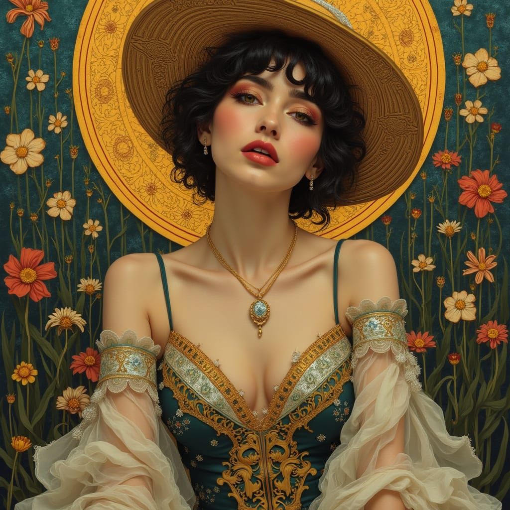Elegant Woman Posing in Art Nouveau Style