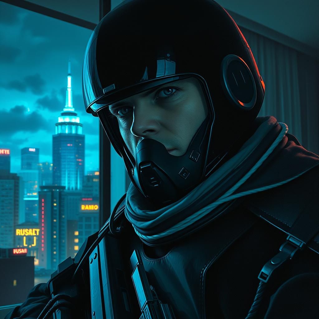 Cyberpunk Soldier in Noir City, Digital Art