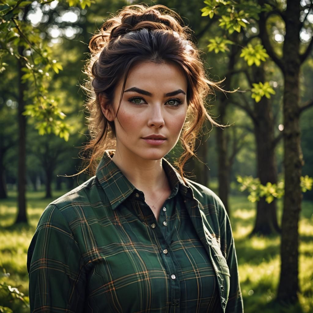 Glamorous Scottish Girl in Tartan Shirt