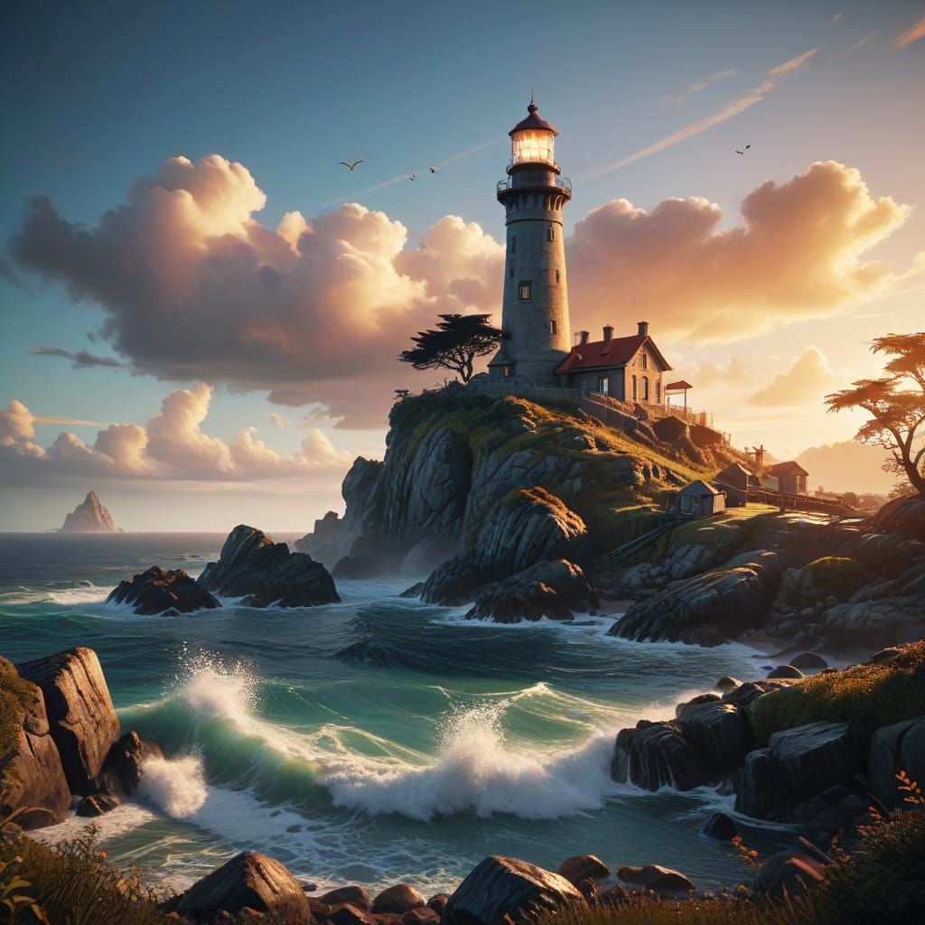 Majestic Lighthouse in Golden Morning Light