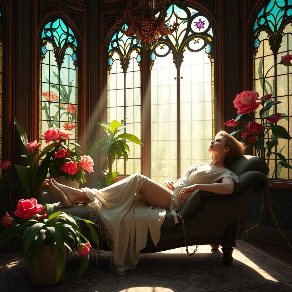 Elegant Woman in Art Nouveau Sitting Room