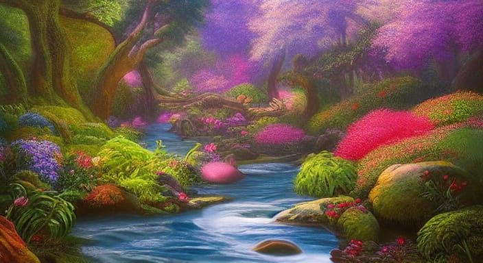 Surreal River Landscape in Vibrant Ethereal Light