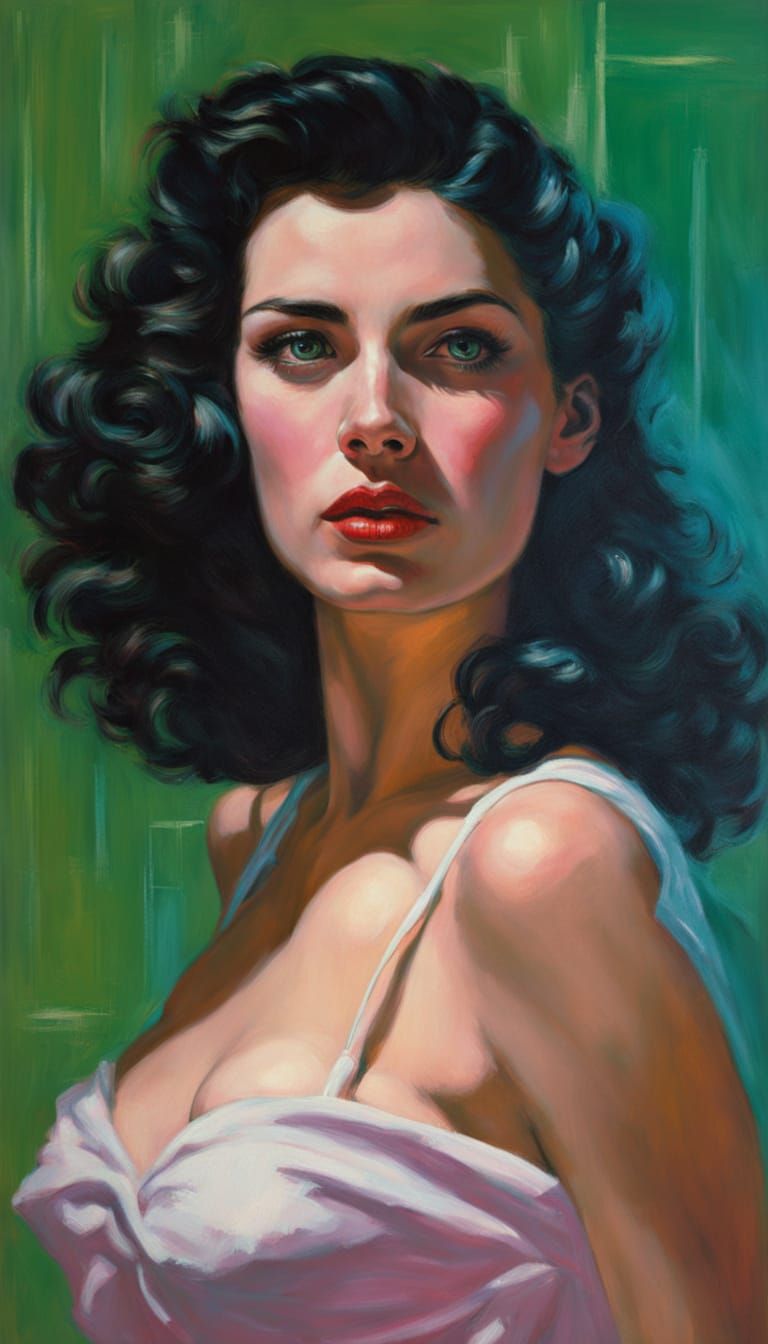 1950s Pin-Up Woman in Pink Shower, Hyperrealistic Style