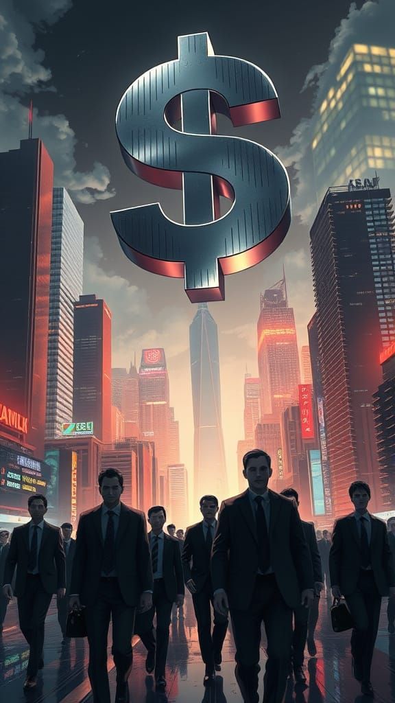 Gigantic Dollar Sign Dominates Futuristic Cityscape