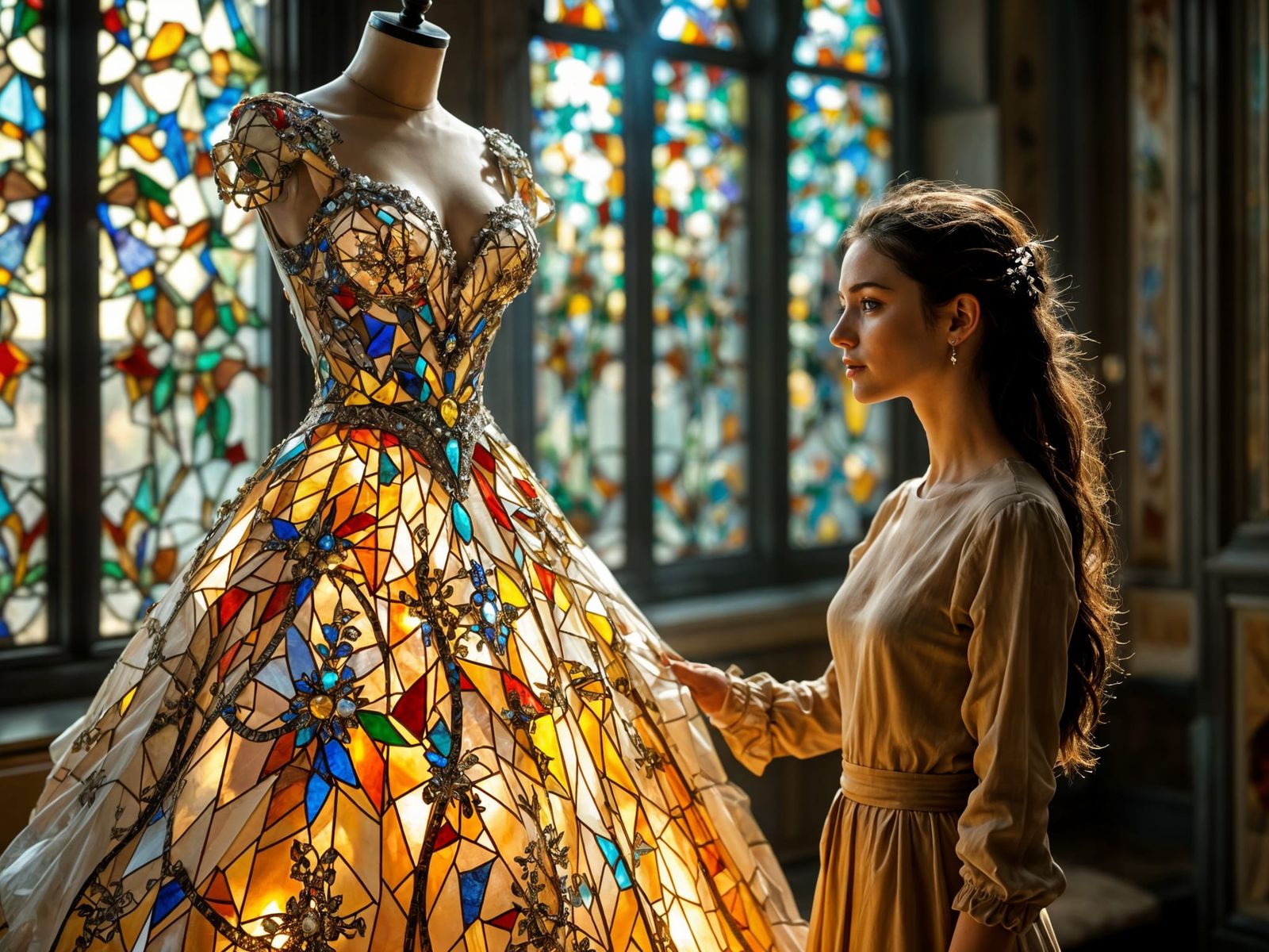 Stained Glass Ballgown Unveiled in a Lavish Victorian Style