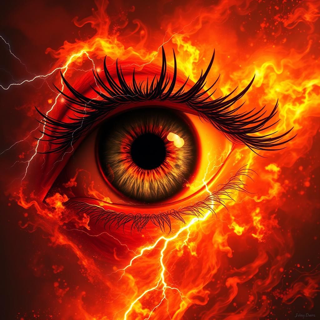 Hellish Firestorm Eye Render in Hyperrealistic Style