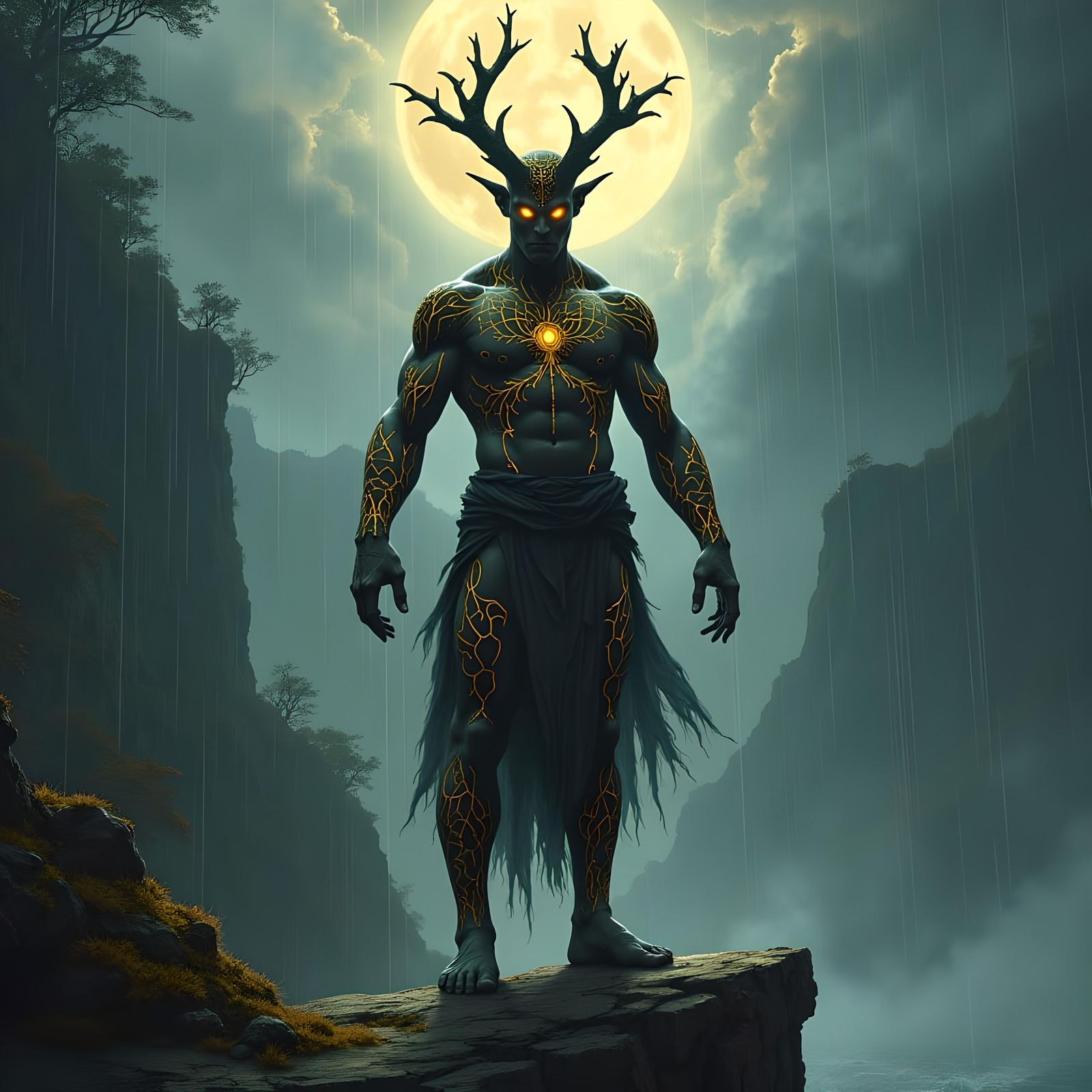 Mystical Fantasy Man with Throne Headdress in Enchanted Fore...