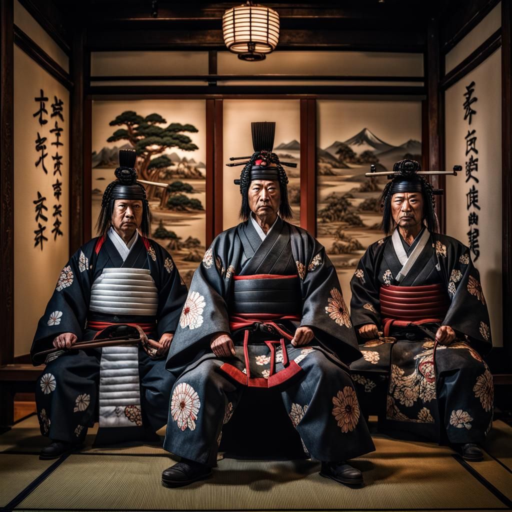 Japanese Daimyō with Samurai in Traditional Room