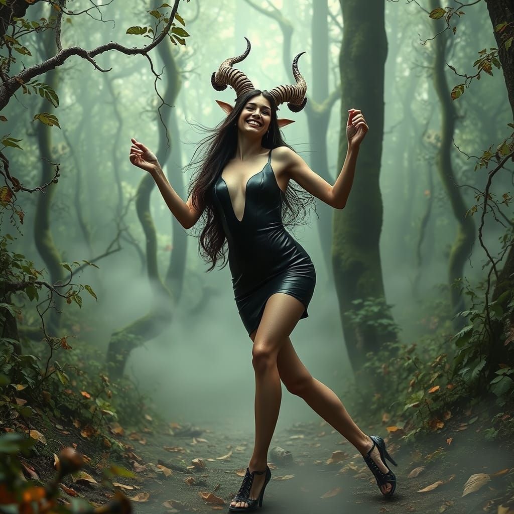 Faun Woman Dances in Mystical Forest