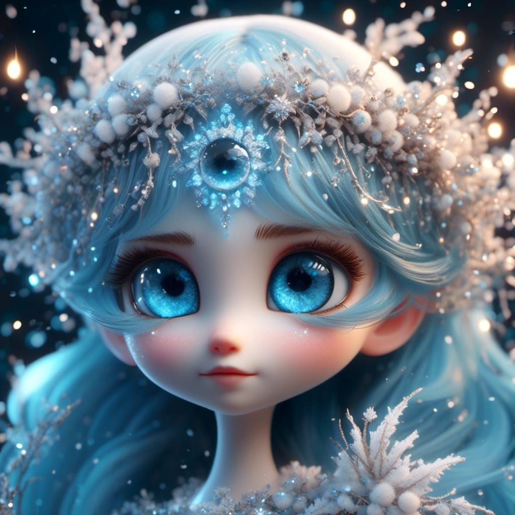 Sparkling Blue Eye with Snowy Eyelashes in 3D