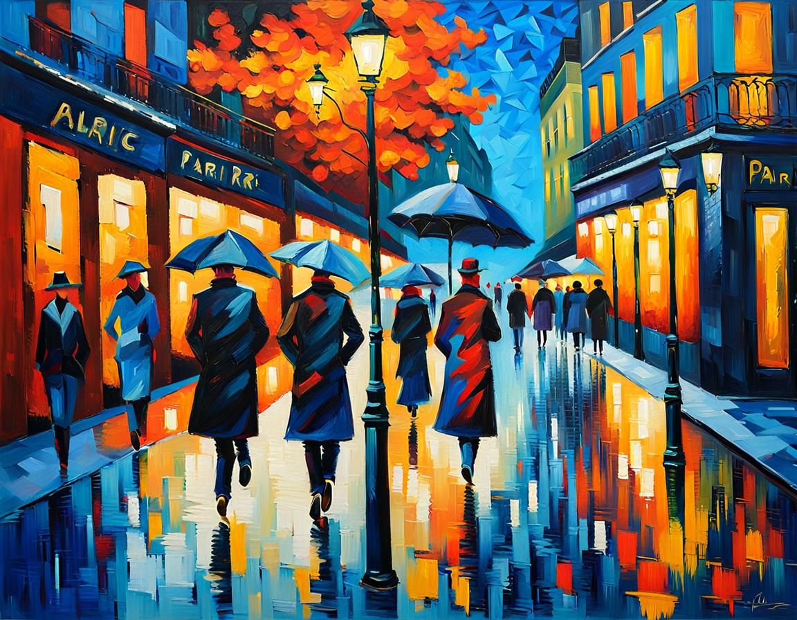 Paris at Night: Expressionist Oil Painting