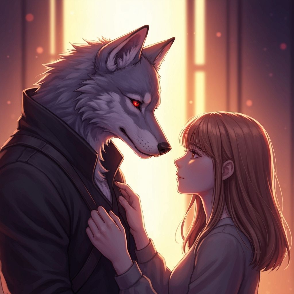 Wolfman's Intense Gaze with Human Girl