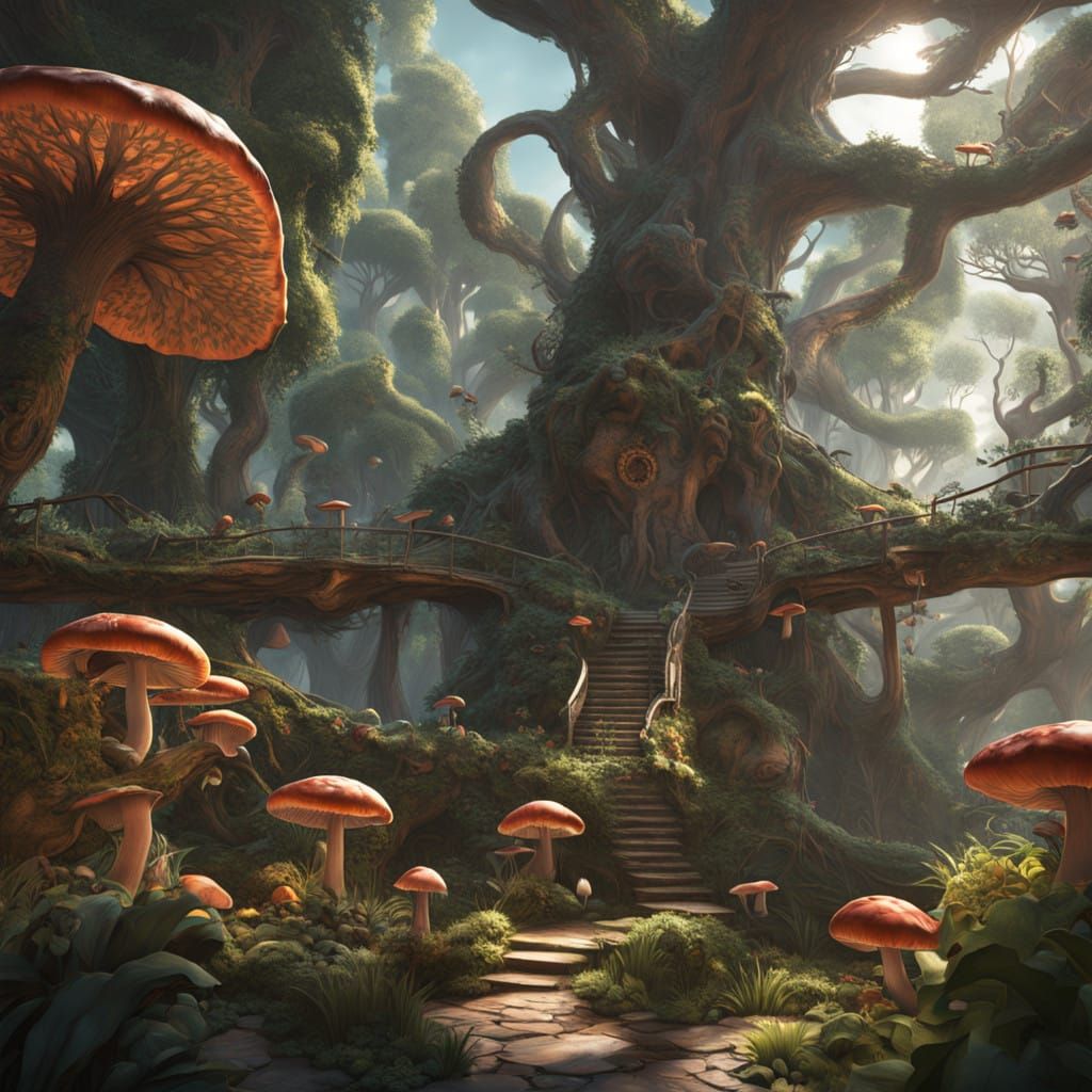 Surreal Jungle Wonderland in Vibrant Neon Colors