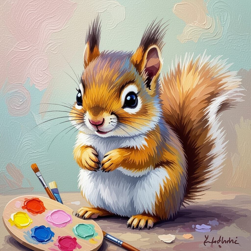 Chibi Squirrel with Pastel Fur in a Rose Garden