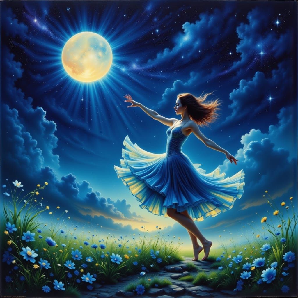 Figure Dancing Under Starry Night Sky