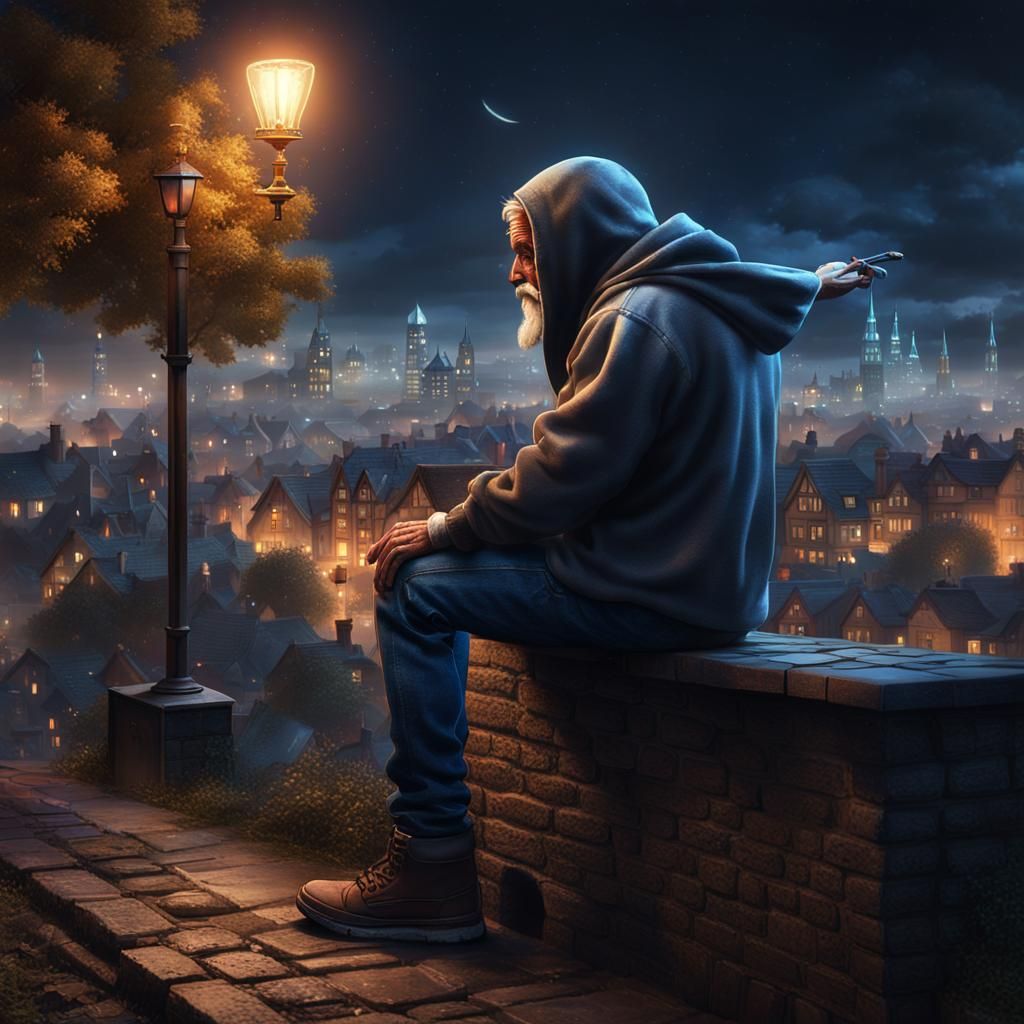 Angel Overlooking City Lights at Night