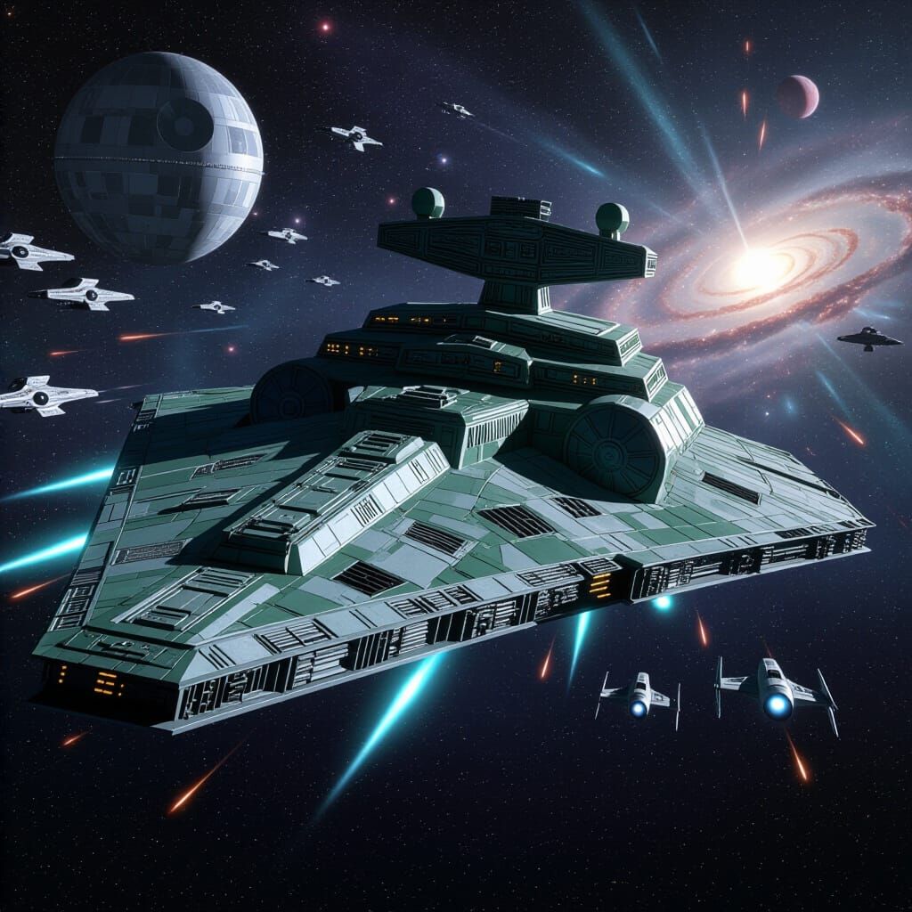 Legendary Battlecruiser in Deep Space, Art Nouveau Style