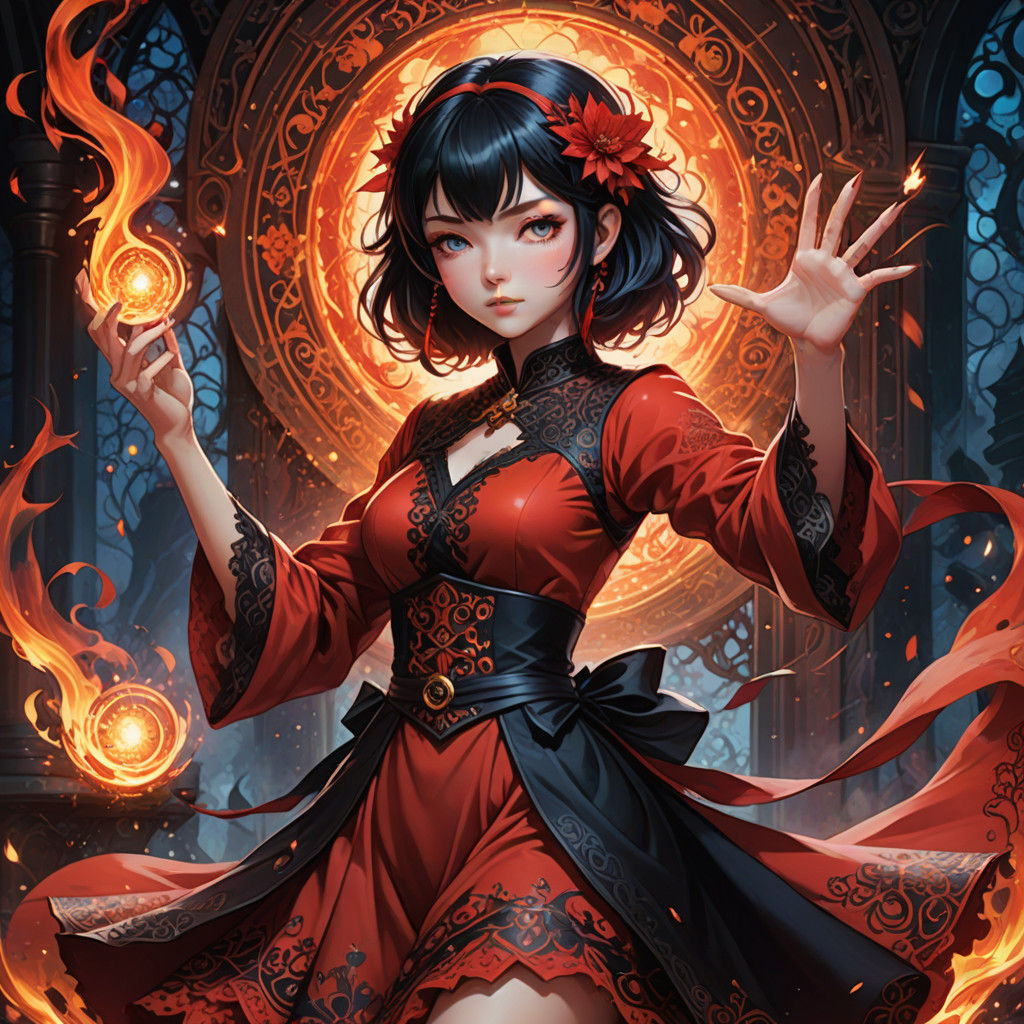 Ethereal Red Witch Anime Maiden Conquers Dark Fantasy Realm
