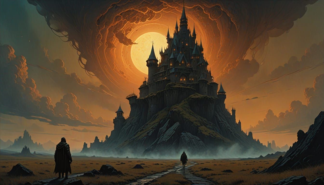Ancient Castle on Alien Planet in Dark Fantasy Style