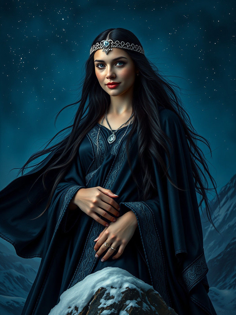 Majestic Norse Goddess Under New Moon